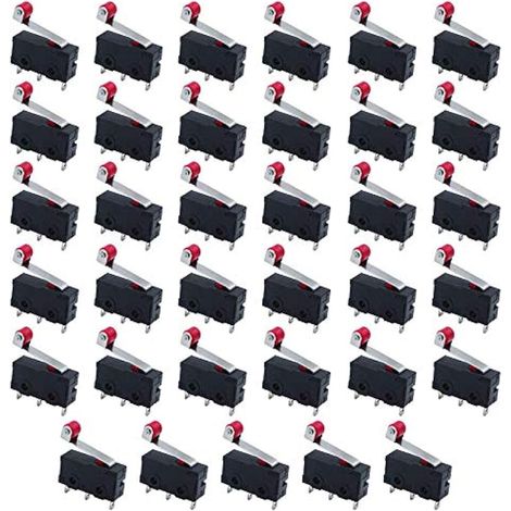 Lot de 35 Mini Micro Fin de Course Levier à Galet Rouge, Micro Interrupteur, Levier de Rouleau AC 250V 5A SPDT 1NO 1NC Mini Momentanée Action Instantanée Commutateurs (1/5)