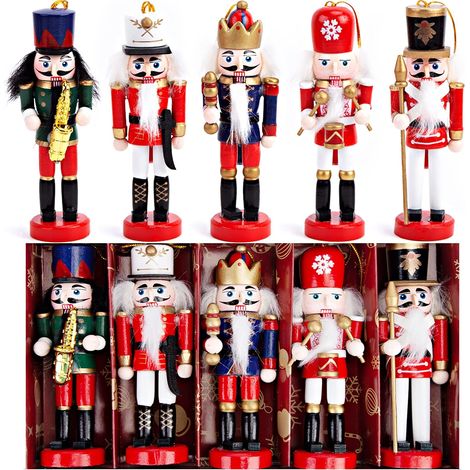 Set di decorazioni natalizie con soldatini di legno (13,97 cm) - Modellino di soldatino in legno + pieghevole - Ornamento per albero di Natale / Accessorio per cesto regalo / Tavolo - 13,97 cm (1/5)