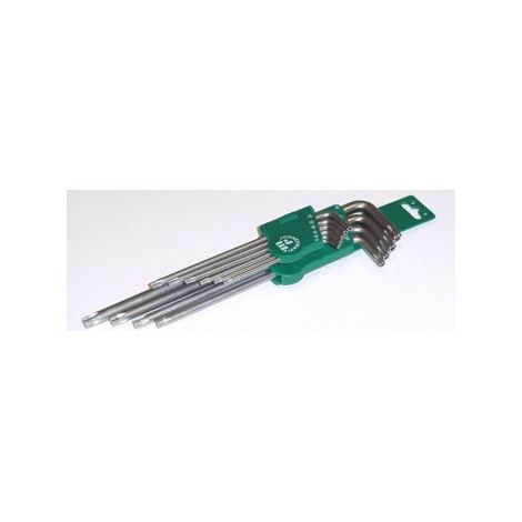 Llave Torx tipo "L" Jonnesway H08S110S, Set de 10 piezas con agujero, muy largas, ideales para trabajos de precisión y acceso difícil