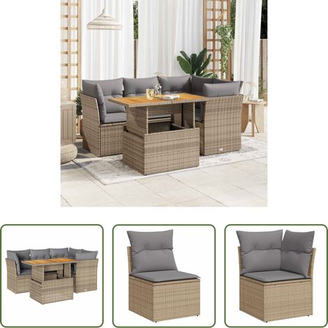 vidaXL Gartentisch mit Stauraum -  5-tlg. Garten-Sofagarnitur mit Kissen Beige Poly Rattan (1/5)