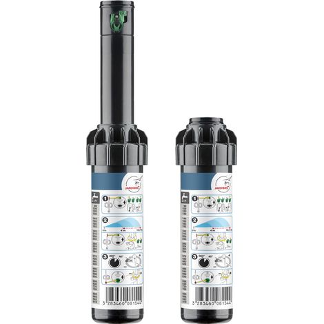 Jardibric – Arroseur à turbine réglable 4 à 9,40m – Angle 40° à 360° – Élévation 10cm – 6 buses + 1 buse montée – Matériaux durables