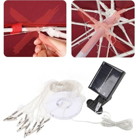 Lampe Solaire pour Parapluie avec Clip Chargement USB Télécommande Lampe Décorative 104LED pour Plage Tente Camping Fête,DUBUNS