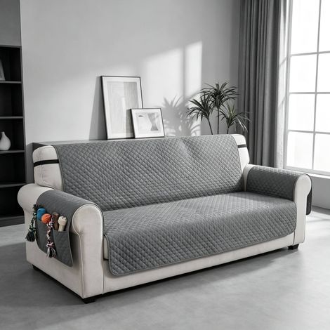 Copridivano 3 posti impermeabile, antiscivolo, con tasche, grigio DESVIAE (1/5)