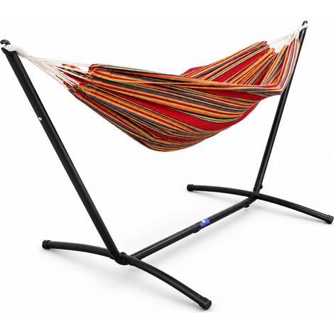 Hängematte mit Gestell Hängeliege Relaxliege Outdoor Indoor 180x140 bis 120Kg Gestreift (1/5)