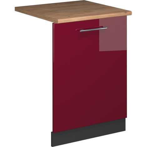 Façade de lave-vaisselle Fame-Line, Rouge bordeaux Haute brillance, 60cm , PT Chêne, Vicco