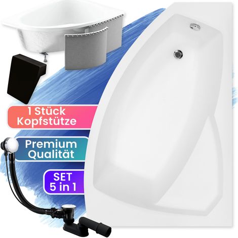 Badewanne Eckbadewanne 150x95 Rechts mit Styropor + Kopfstütze, Ablaufgarnitur & Füßen GRATIS - Komplettset 5in1 - Made in EU - BADLAND RIMA (1/5)