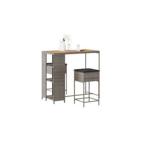 Ensemble de bar de jardin 3 pcs et coussins gris résine tressée (1/5)
