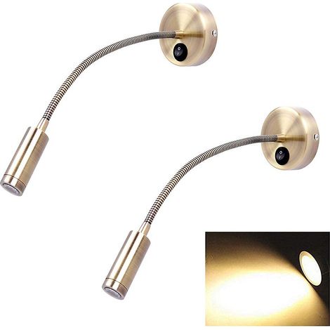 Lot de 2 lampes de chevet LED minimalistes avec interrupteur, fixation murale, 3 W, flexibles, lumière chaude, 3000 K (1/5)