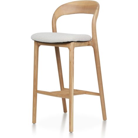 Tabouret de Bar Julia en Bois de Frêne, Assise 68 cm Rembourrée en Tissu Chiné (1/5)