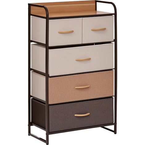 Kommode mit 5 faltbaren Stoffschubladen, 58 x 29 x 99 cm, mehrfarbig (1/5)