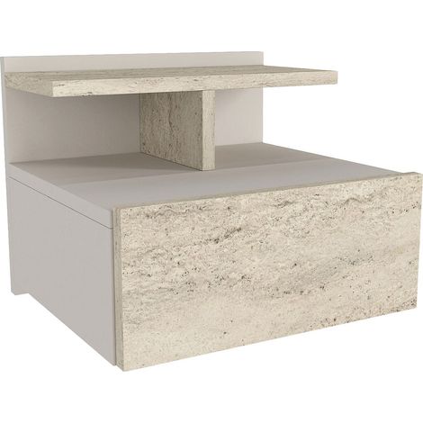 Table de chevet suspendue – 1 tiroir – Effet travertin beige - AZELNO (1/4)