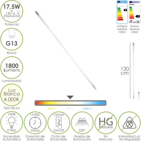 Tubo Led T8 120 cm.17,5 Watt. Equivale A 130 Watt. 1800 Lumenes. Luz Neutra 4000º K.