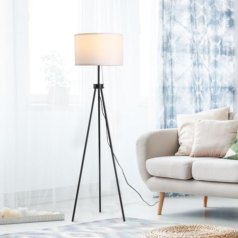 Lampadaire sur pied avec abat-jour en polyester et coton, ampoule, blanche, chambre, lampadaire Lampe sur pied avec douille E27 pour salon