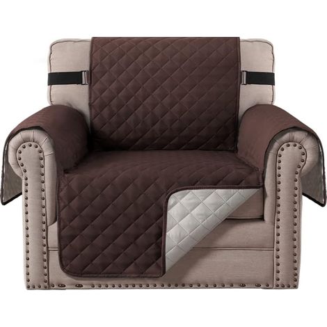 Protective sofa cover for dogs/cats/pets – Quilted sofa cover with non-slip elastic strap – Water resistant – Sofa cover (1 seater, brown) (1/5)