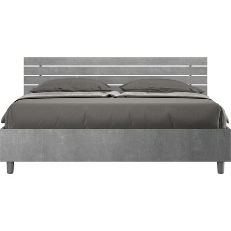 Letto Matrimoniale 160x190 cm con Rete e Contenitore Alzata Comoda Testata Dritta a Doghe Ankel Cemento (1/5)