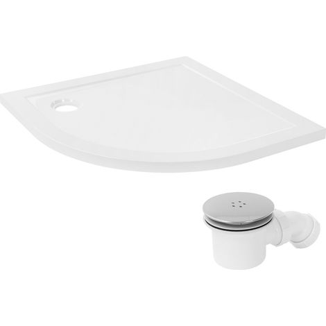 LuxeBath Duschwanne 90x90 cm Weiß mit Ablaufgarnitur, Duschtasse Komplett Set, Runde Brausewanne H:40 mm aus SMC, Viertelkreis - Radius 55 cm, Hochglanzoptik, Extra flache Brausetasse mit Siphon (1/5)