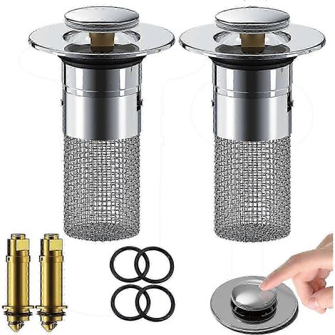 Lot de 2 crépines de lavabo escamotables, bouchon de lavabo universel avec panier-filtre amovible en acier inoxydable -GS (1/5)