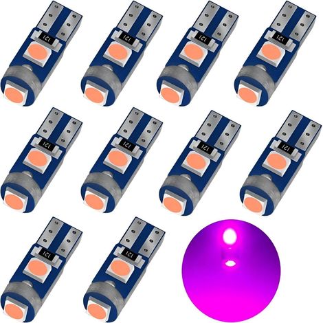 10 ampoules T5, 3 puces SMD 3030, adaptées à l'éclairage intérieur du tableau de bord automobile, remplacement automatique des éclairages d'instruments (rose/violet)