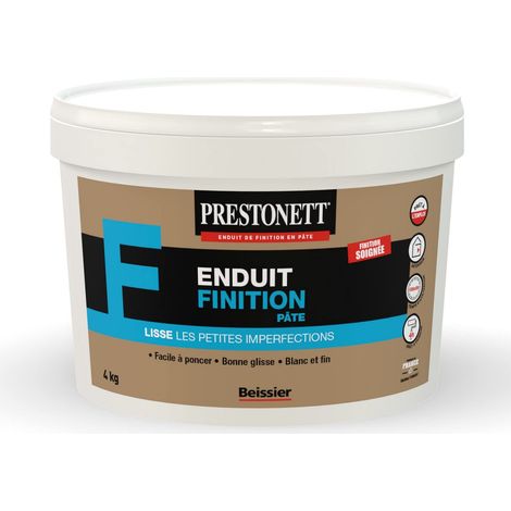 Prestonett – Enduit de lissage finition en pâte 4 kg – Multi-supports pour béton, plâtre et bois – Application facile, ponçable et teintable