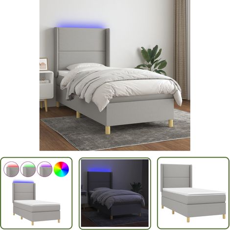 The Living Store Sommier à lattes de lit matelas LED Gris clair 90x190cm Tissu - Sommier Tapissier - Lit Avec Led - Matelas À Ressorts Ensachés - Tête De Lit Réglable - Éclairage LED (1/5)