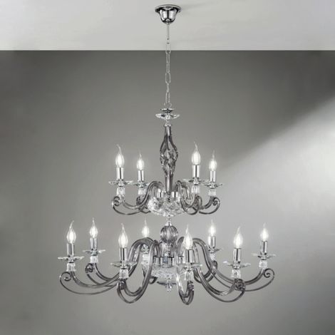 Lampadario a sospensione D93 cm 1306 in vetro soffiato lavorato a mano 8+4 luci FUME (1/2)