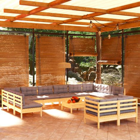 13-tlg. Garten-Lounge-Set mit Grauen Kissen Kiefernholz vidaXL (1/5)