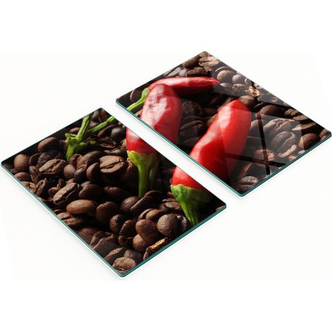 Stilvolle und robuste zwei Glasplatten mit Chili- und Kaffeemotiven, 2 x 40 x 52 cm (1/5)