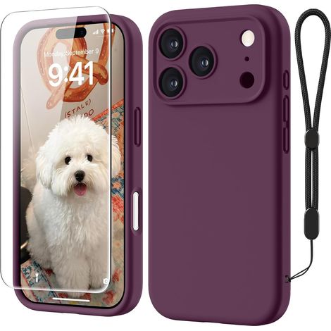 Coque pour iPhone 18 Pro Max Silicone avec Verre Trempé, Bordeaux (1/5)