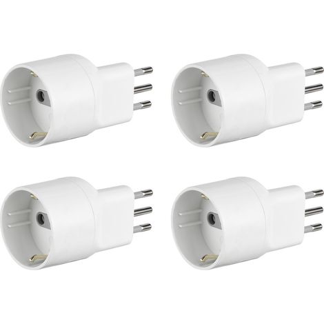 Electraline 92375 Set di 4 Adattatori Speciali Disassata Salvaspazio da Schuko a Spina Piccola Italiana 10A, Bianco, Confezione da 4 (1/3)