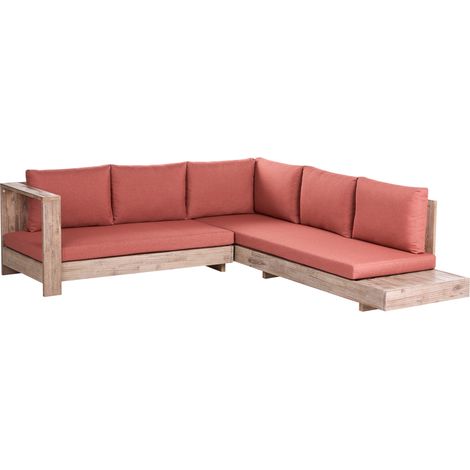 Conjunto esquinero de exterior derecho sofá y mesa auxiliar de madera de acacia certificada rojo Marettimo (1/5)