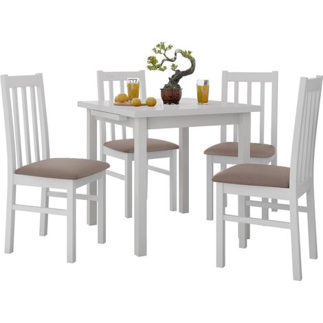 Conjunto de mesas y sillas para comedor Victorville 319, Blanco, 76x80x80cm, Diámetro: 0, Número de asientos: 4, Estilo: Contemporary