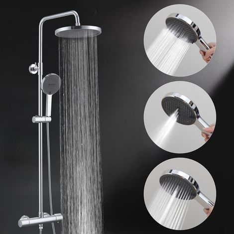 Columna de Ducha Termostática Cromada con Grifo de Latón, Kit de Ducha con Altura Ajustable, Sistema de Ducha Completo