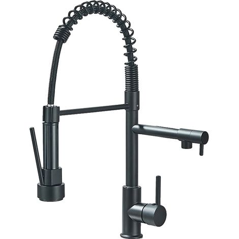 Rubinetto da cucina con doccetta estraibile, girevole a 360 gradi, colore nero. (1/2)