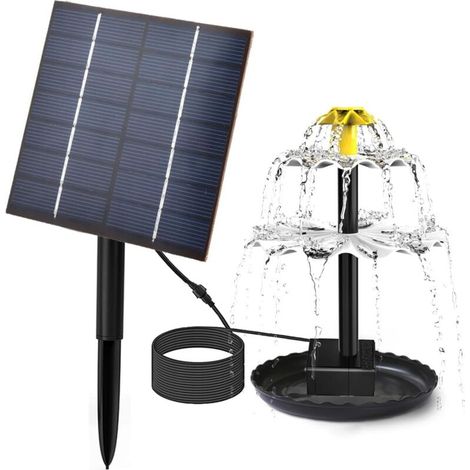 Fontaine Solaire à 3 Niveaux 4W – Pompe Cascade pour Bain d’Oiseaux, Jardin, Bassin, Cour et Piscine, Décoration Extérieure (1/5)