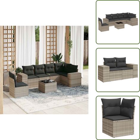 vidaXL Salon de jardin avec coussins 7 pcs gris clair résine tressée (1/5)
