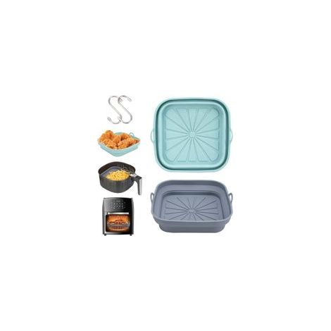 Molde de silicona para freidora de aire, 2 piezas, reutilizable, para cesta de freidora de aire caliente, revestimiento plano cuadrado plegable para freidora de aire, microondas y horno - Crezuo