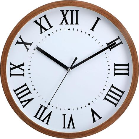 Horloge Murale Design en Grain de Bois d'imitation, Chiffres Romains, Simple et Facile à Lire, Convient pour Les horloges murales calmes dans Le Salon, la Chambre, Le Bureau, etc (1/5)