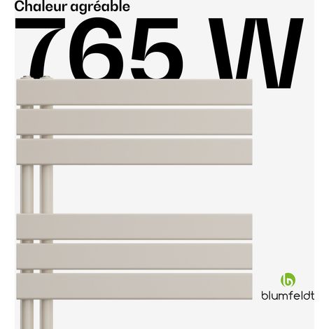 Blumfeldt Sèche Serviette Électrique - 765W Radiateur Mural en Acier, Design Moderne, Connecteur Latéral, Chauffe-Serviettes Intégré, Pour Salle de Bain & Bureau, 60x160 cm, Sable (1/5)