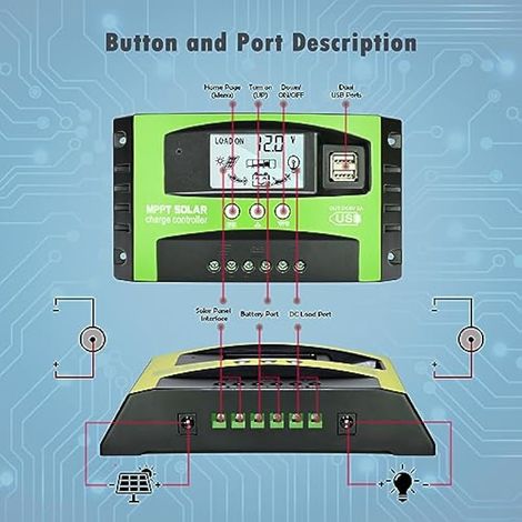 Contrôleur de charge solaire MPPT 100 A, 12 V/24 V, écran LCD, 2 ports USB, minuterie (1/3)