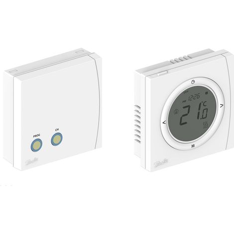 TP 5001-RF V2, thermostat digital sans fil programmable, mode 5j+2j, sortie relais inverseur, alimentation à piles pour le thermostat - Danfoss (1/2)