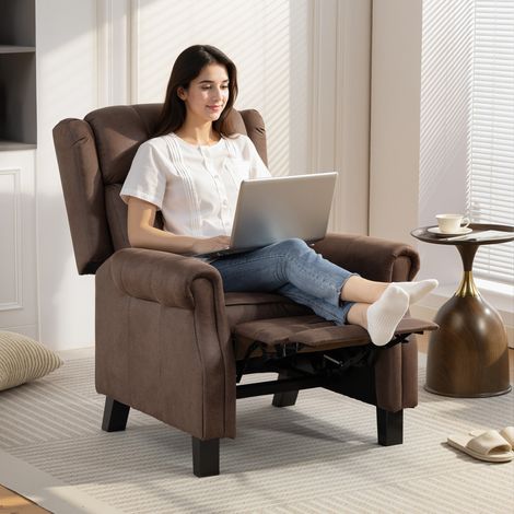Sillón Relax Reclinable Manual hasta 155º Apertura Push con Reposapiés Respaldo Alto Acolchado Grueso Marrón (1/5)