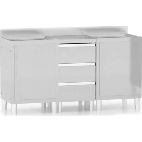 Lot de 3 armoires de cuisine commerciales en acier inoxydable 50 x 60 x (95-96) cm avec dosseret et pieds réglables en argenté (1/5)