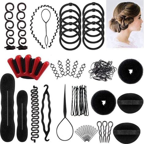 Haarknoten-Werkzeug mit Doppelhaken, gewelltem schwarzem Kunststoff-Haarknoten-Werkzeug, Haarknoten-Werkzeug, Zauberwerkzeug, Haken, Lockenstab, Clip für Mädchen