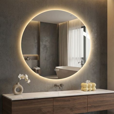 Miroir LED 70 cm – Miroir salle de bain rond avec 3 couleurs, anti-buée, mémoire, rétroéclairage et verre HD sans cuivre 5mm (1/5)