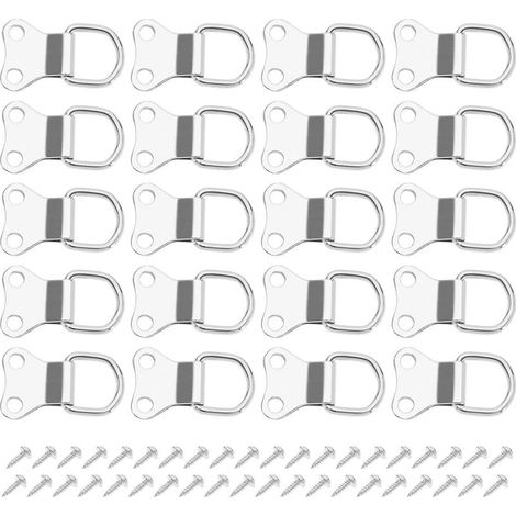 50pcs Crochet de Suspension pour Cadre Photo avec Anneau en D Cintres de Cadre Photo à Double Trou avec Vis Support Mural pour Suspension d'image Plaqué 3.5x2.2cm, Argent (1/5)