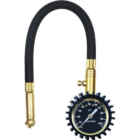 Manomètre de pression des pneus, 0-100 PSI, robuste et précis, avec tube en caoutchouc, pour vélo, moto, voiture, SUV, camion (1/5)