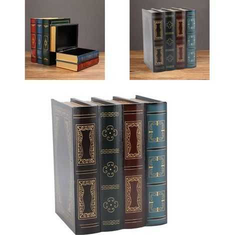 Boîte de rangement livre antique Vintage Armoire bibliothèque Café Photo Props A Densité bois Multifonctionnel Faux livre décoratif Dimension 16x14x20cm Matériel durable 1 pièce (1/5)