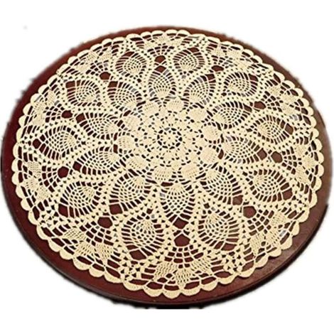 Napperon de table rond en dent de coton fait à la main Beige 60 cm (1/5)