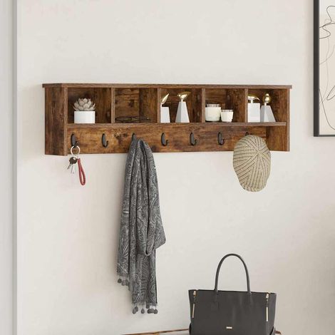 Perchero de pared con estante Roble ahumado 100 x 16 x 26 cm