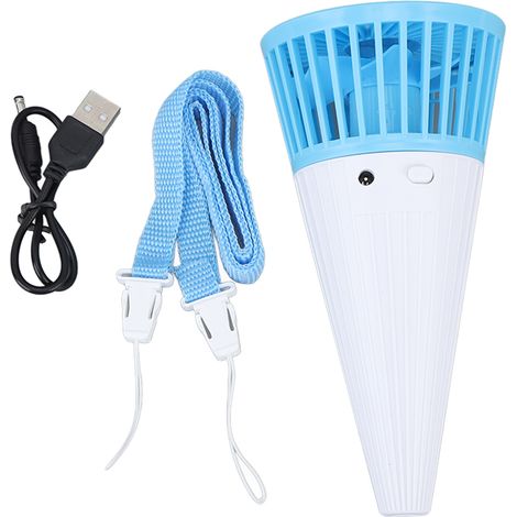 Mini-ventilateur portatif en forme de cône, ventilateur de table, suspendu ou à collier, rafraîchissant, bleu, pour l'été, usage personnel. (1/5)